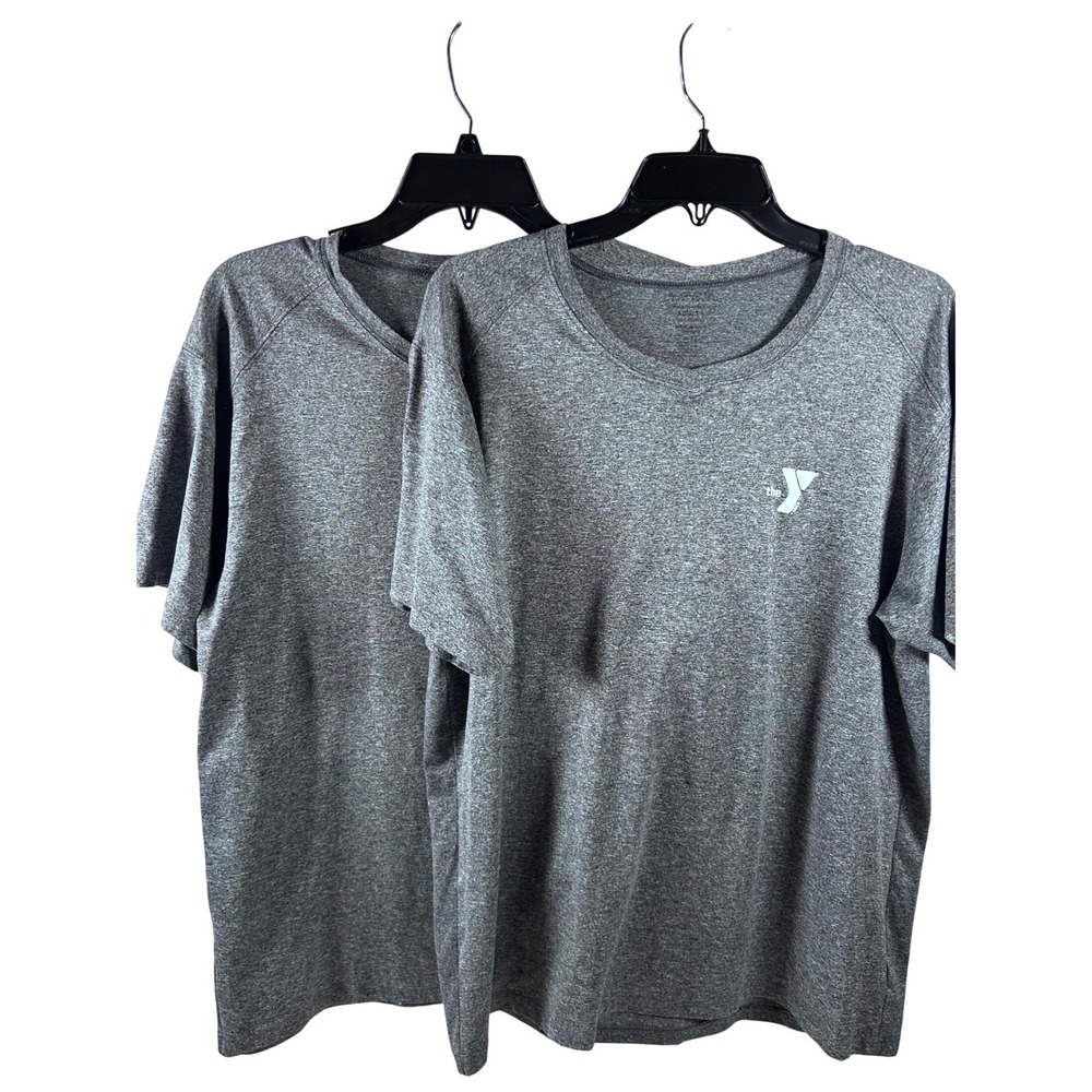 Augusta Sportswear T-Shirt Lot 2 Large Grey V-Neck YMCA Performance Mens